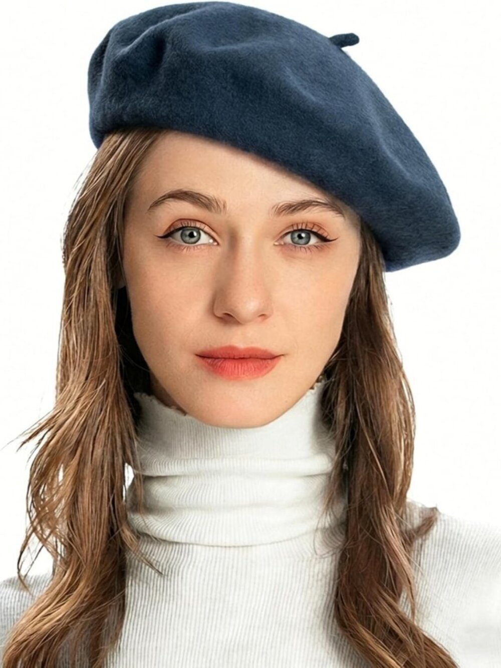 Women's Wool French Beret Hat Comfortable Solid Color Soft Beret Cap Blue